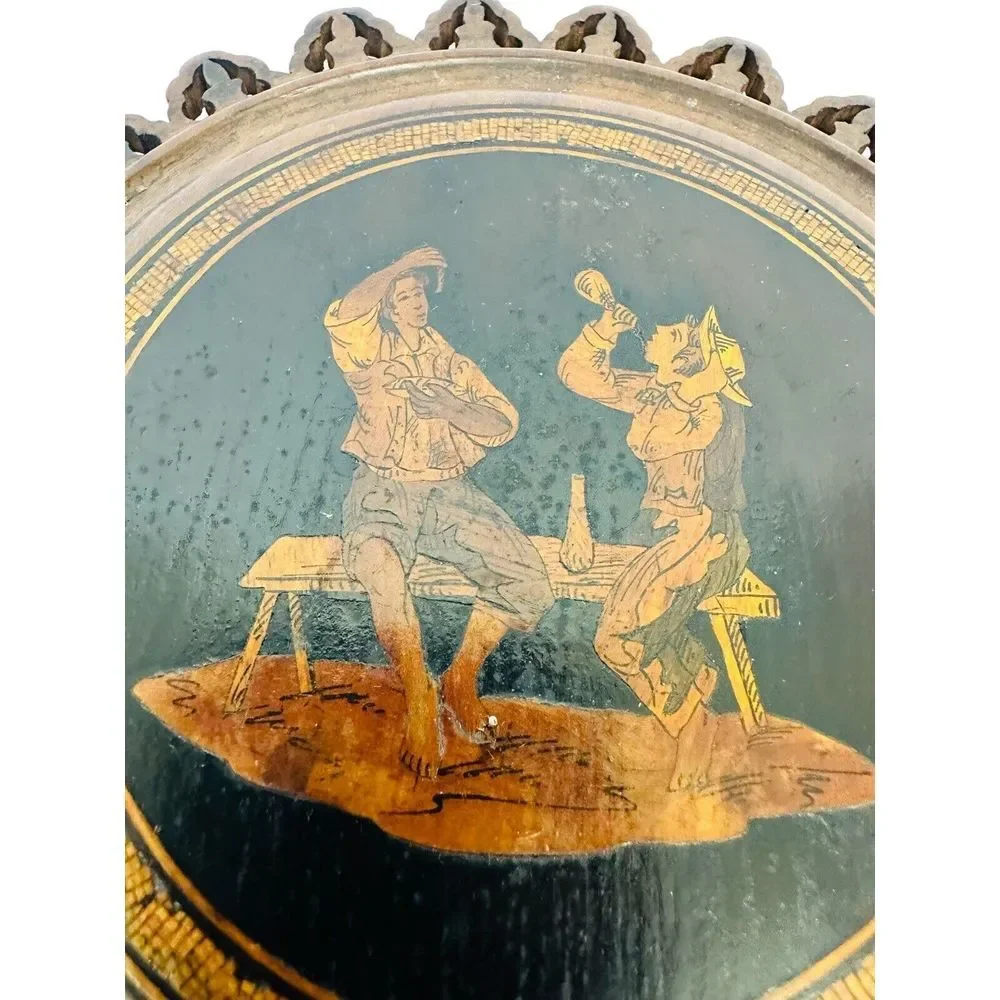 Antique‎ Italian Inlaid On Both Sides Hand-Carved Parquetry Mirror